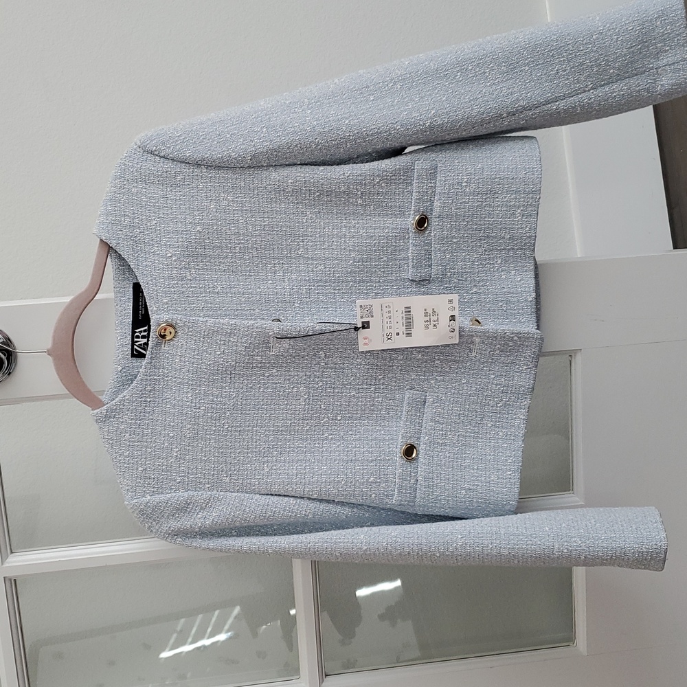 Zara tweed blazer in baby blue Size XS